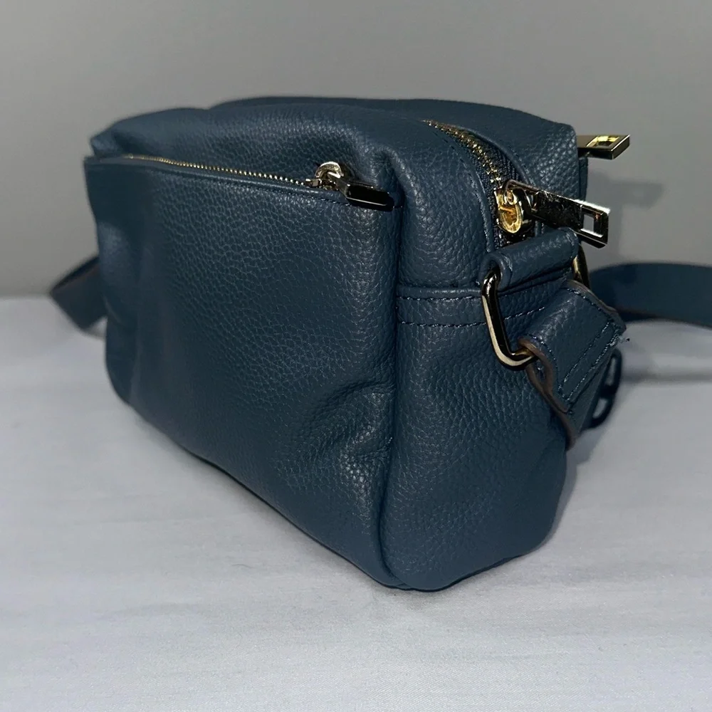 Nanette Lepore Riya Camera Bag Pebbled Vegan Leather Crossbody Deep Dusty Blue